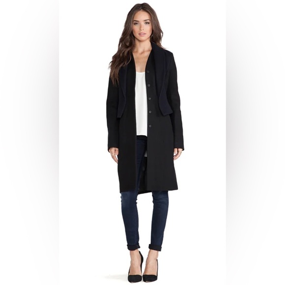 NWT Marchesa Voyage Wool Black and Navy Peplum Coat. Size 2 - Picture 2 of 10